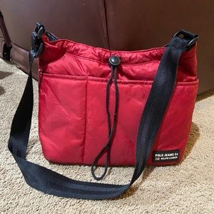Vintage Ralph Lauren Polo Jeans Red Puffer Nylon Shoulder Bag Adjustable Strap
